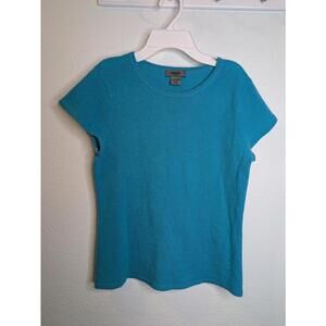 Premise Cashmere Women's Sweater Small Teal Short Sleeve Crew Neck 100% Cashmere